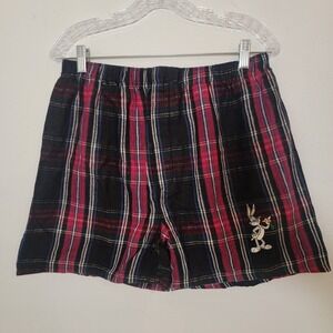 Looney Tunes Bugs Bunny Plaid Shorts XL Vintage 90s Cartoon Character Fleece NWT